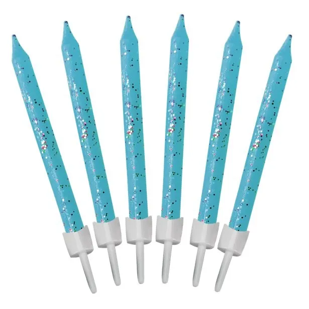 12 candeline blu glitter 6,5 cm