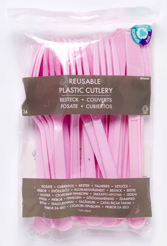 24 forchetta e cucchiaio rosa marshmallow riutilizzabili