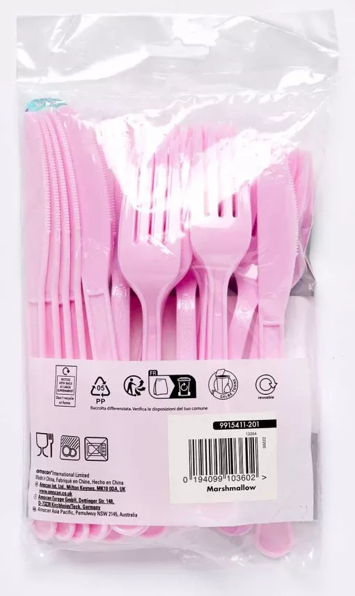 24 forchetta e cucchiaio rosa marshmallow riutilizzabili