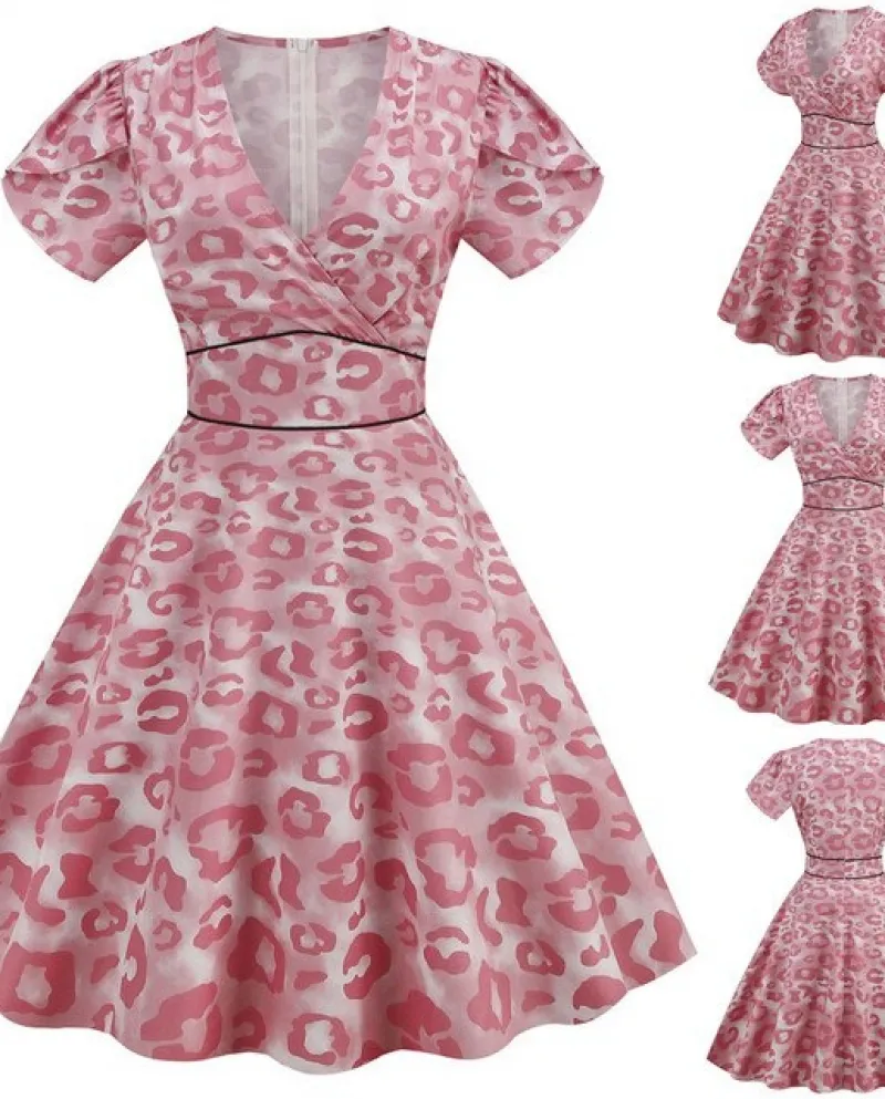 Abiti da cocktail party vintage retrò anni 50 da donna Abiti eleganti con scollo a V anni 50 Pin Up Party Office Abiti midi Pl