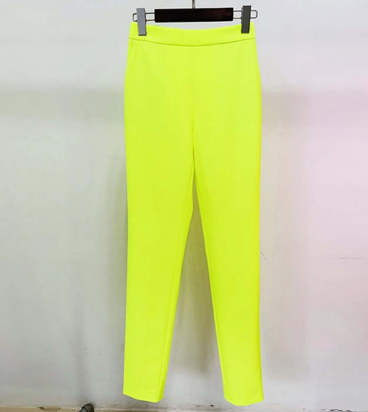 Blazer Tailleur Pantalone Set Giacca Coprispalle Giallo Brillante Fluorescente Nuovo Design Doppio Petto Pantaloni da Ufficio Du