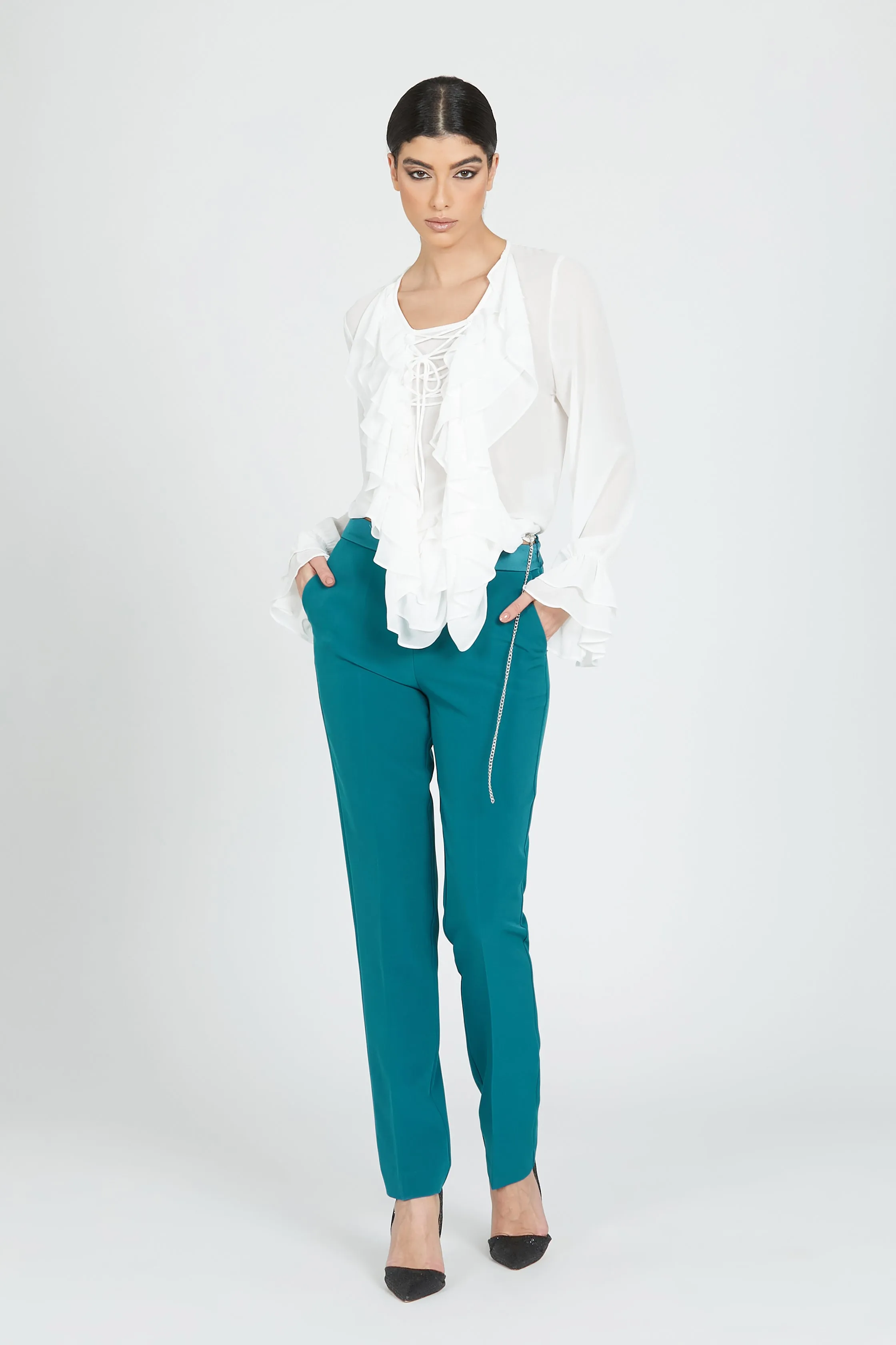 Camicia BALTEA manica lunga gale più rouches con stringhe