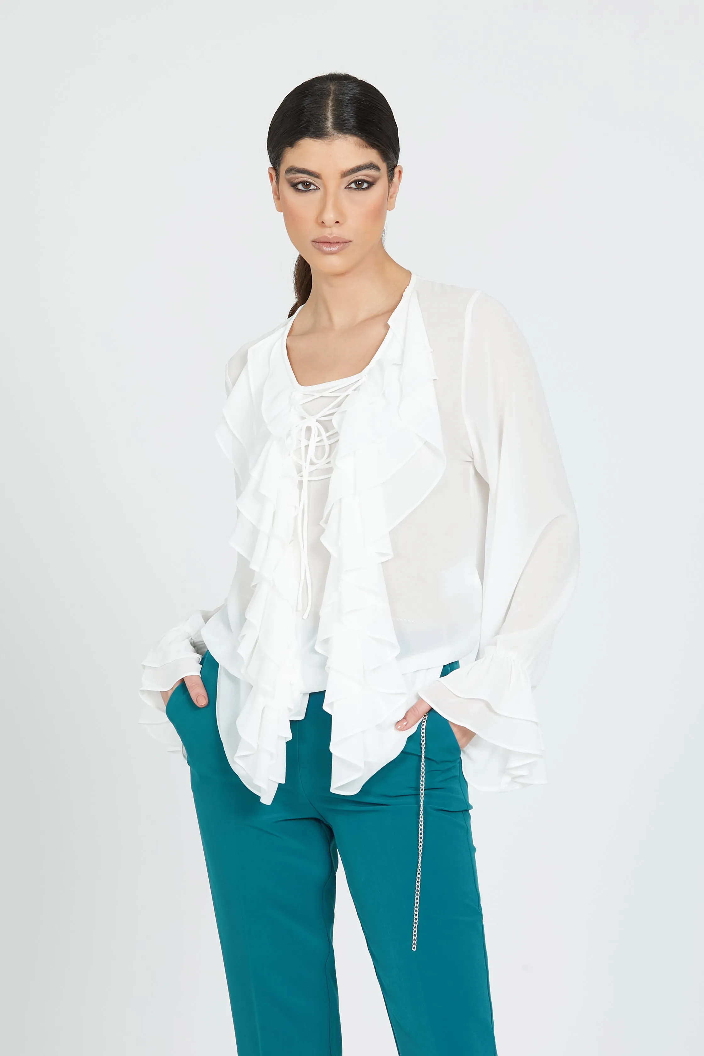 Camicia BALTEA manica lunga gale più rouches con stringhe