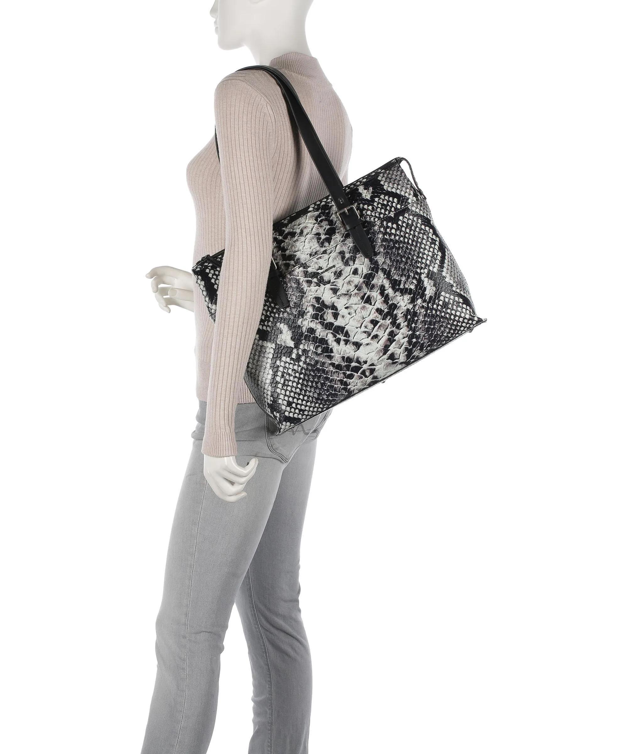  Castelijn & Beerens Borsa shopper 15″ pelle in rilievo nero/bianco  