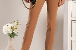 Elegante pantalone lungo a vita alta Amposta, colore cammello
