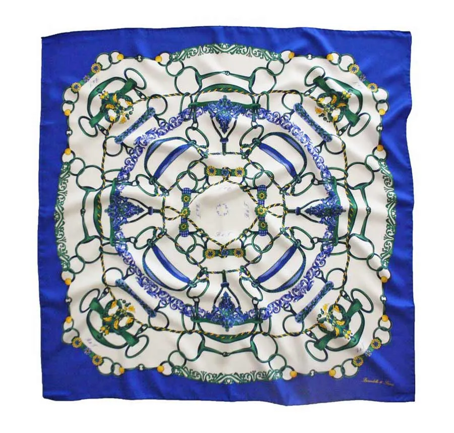 Foulard seta classico corde e anelli, bordo blu