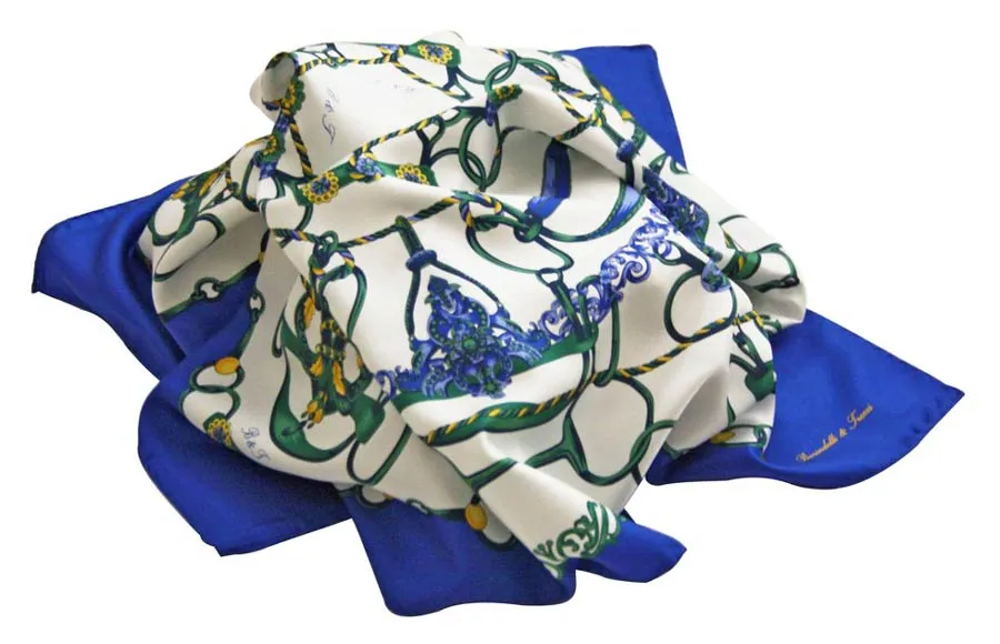 Foulard seta classico corde e anelli, bordo blu