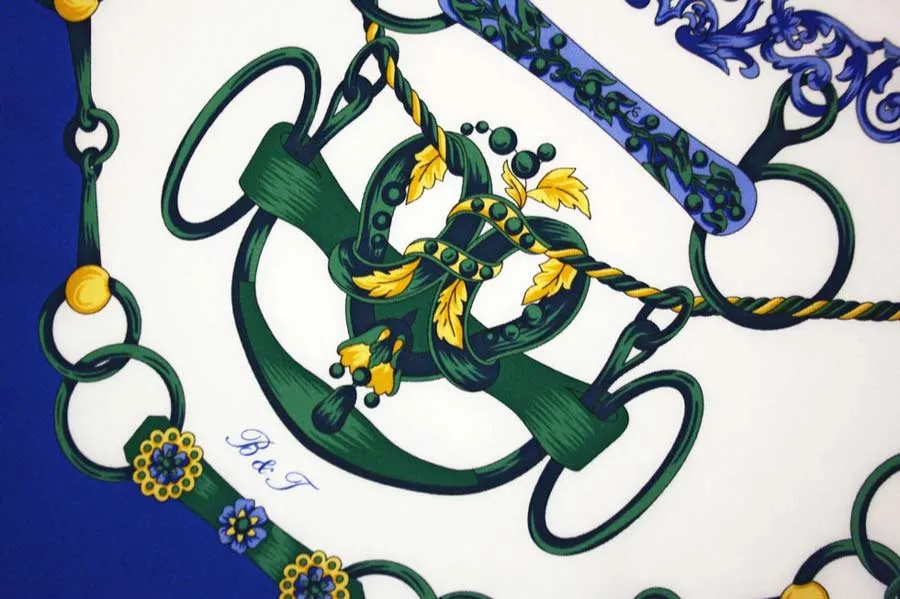Foulard seta classico corde e anelli, bordo blu