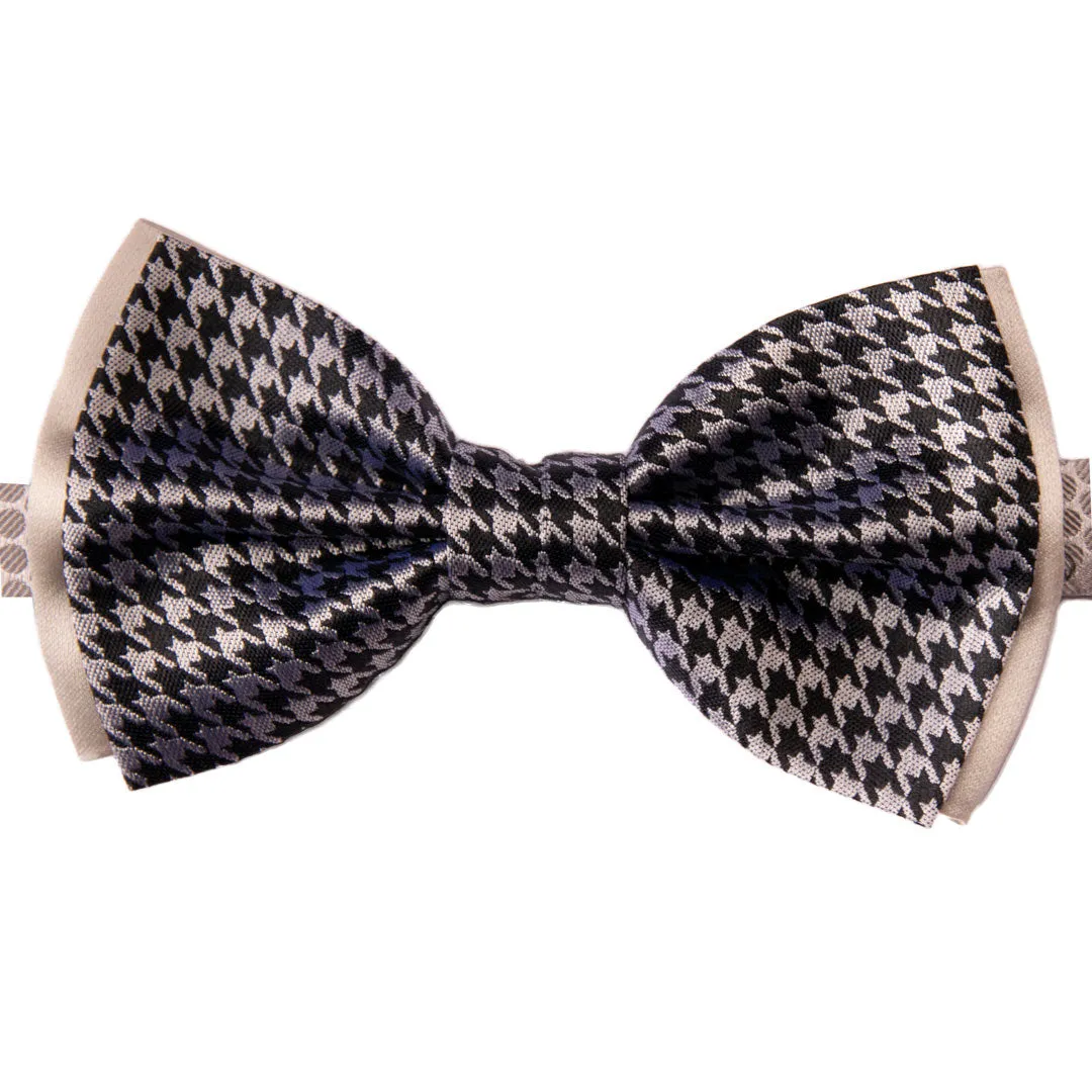 Man Ceremony Silk Pre-Tied Bow Tie Grey Black houndstooth PYPap902