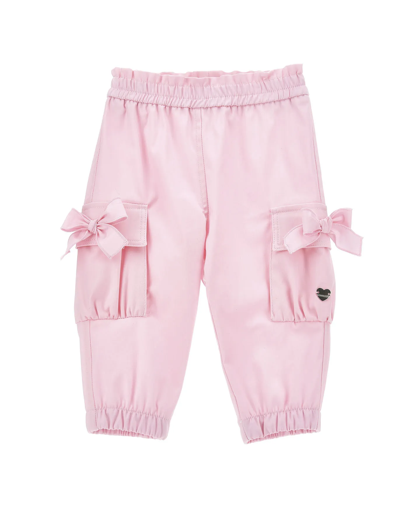 Pantalone cargo rosa in cotone stretch con fiocchi in tono 9-24 mesi