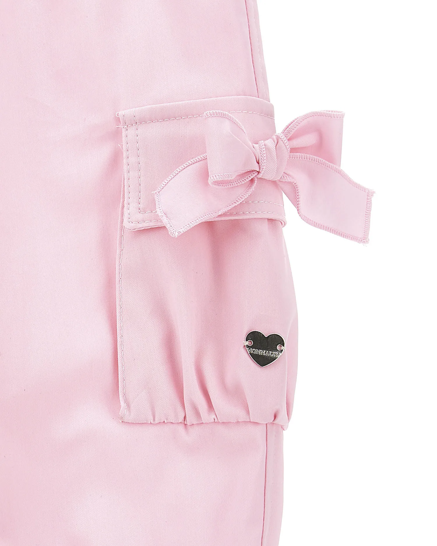 Pantalone cargo rosa in cotone stretch con fiocchi in tono 9-24 mesi